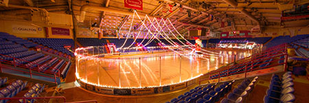 1ST SUMMIT Arena decorated with white lights