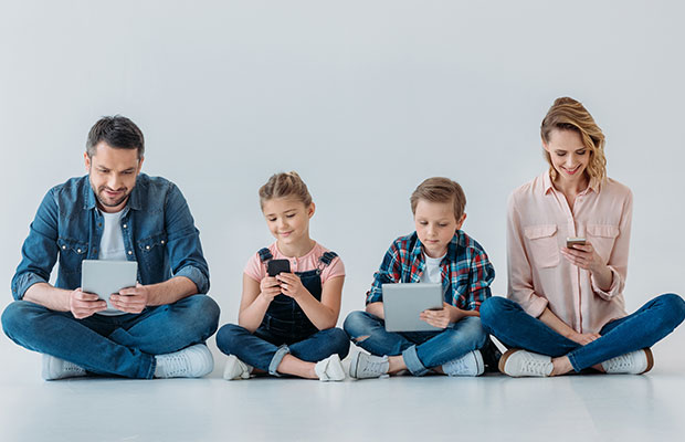family banking on digital devices
