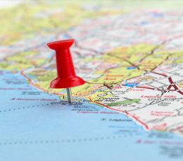a map with a pin in the middle of it.