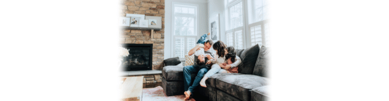 Using your home as collateral for a home loan for a family playing in living room